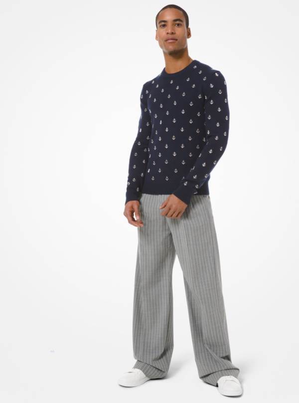 Panske Svetre Michael Kors Anchor Embellished Cashmere Indigo - Oblecenie Michael Kors Vypredaj | KSEOG-6581